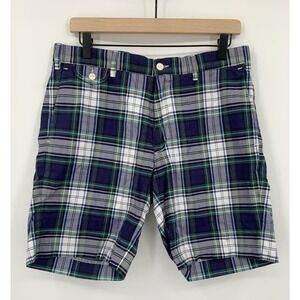 Polo Ralph Lauren Shorts Mens 32 Blue Green Plaid Chino Golf 100% Cotton 9"